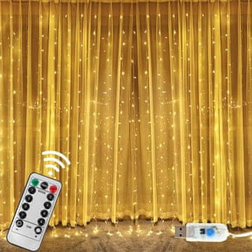 Netscroll LED zavjesa sa 300 lampica, božićne lampice za prozor, toplo bijela svjetlost, 3x3 m, USB napajanje, 8 načina rada, vodootporna, daljinski upravljač, za unutarnju i vanjsku dekoraciju, CurtainLED