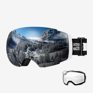 Outdoor master Skijaške Naočale Pro Snow + prozirna leća, bijeli okvir s REVO srebrnom lećom