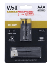 Well Punjiva baterija R03(AAA) Li-Ion, 400mAh, 1.5V, USB-C