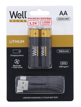 Well Punjenje baterije R6 (AA) Li-ion, 1660mah, 1.5V, USB-C