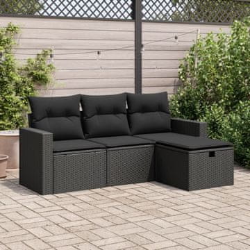 Vidaxl Vrtni set za sjedenje s jastucima, 4 dijela, crni PE ratan