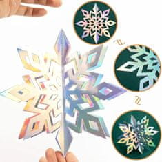 HOME & MARKER® 3D holografske snježne pahulje, set 6 kom, dekorativne božićne, viseće ukrase za zid i strop | HOLOFLAKE