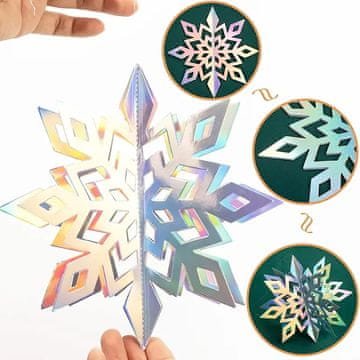 HOME & MARKER® 3D holografske snježne pahulje, set 6 kom, dekorativne božićne, viseće ukrase za zid i strop | HOLOFLAKE