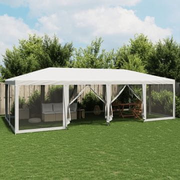 Vidaxl Šator za zabave s 12 mrežastih stijenki bijeli 8x4 m HDPE