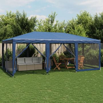 Vidaxl Mrežasti šator za zabave s 10 stijenki plavi 6x4 m HDPE