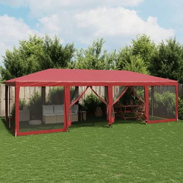 Vidaxl Šator za zabave s 12 mrežastih stijenki, crveni, 8x4 m, HDPE