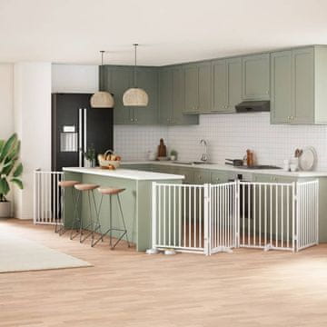 Vidaxl Sklopiva vrata za pse s vratima 6 panela bijela 480 cm