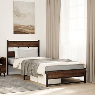 Vidaxl Metalni okvir kreveta bez madraca, smeđi hrast 100x200 cm