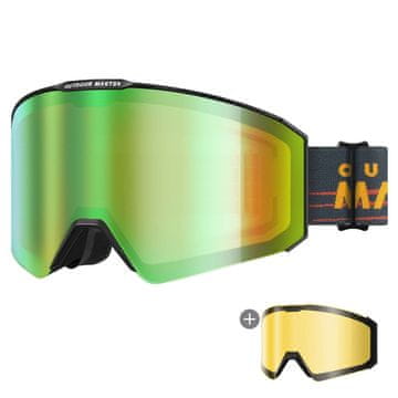 Outdoor master Skijaške naočale Falcon Cylindrical ZEISS VLT 18% + dodatna žuta leća VLT 91%, crni okvir – zeleno-ružičasta leća