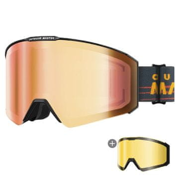Outdoor master Skijaške naočale Falcon Cylindrical ZEISS VLT 19% + dodatna žuta leća VLT 91%, crni okvir – ružičasta leća