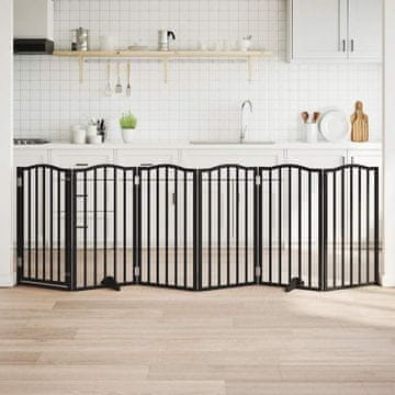 Vidaxl Sklopiva vrata za pse s vratima 6 panela crna 300 cm