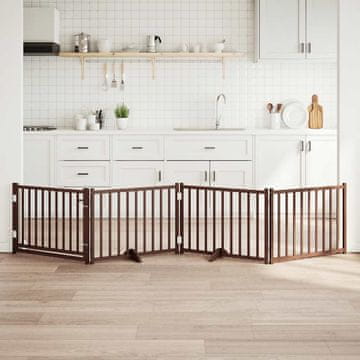 Vidaxl Sklopiva vrata za pse s vratima 4 panela smeđa 320 cm