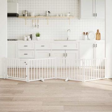 Vidaxl Sklopiva vrata za pse s vratima 4 panela bijela 320 cm
