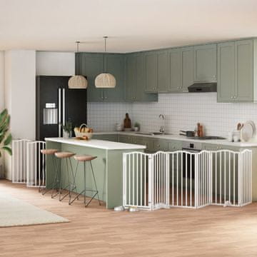 Vidaxl Sklopiva vrata za pse s vratima 15 panela bijela 750 cm