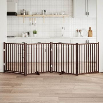 Vidaxl Sklopiva vrata za pse s vratima 4 panela smeđa 320 cm