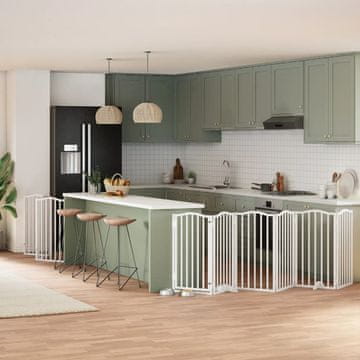 Vidaxl Sklopiva vrata za pse s vratima 9 panela bijela 450 cm