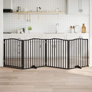 Vidaxl Sklopiva vrata za pse s vratima 4 panela crna 320 cm