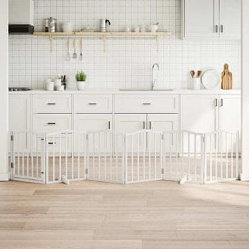 Vidaxl Sklopiva vrata za pse s vratima 6 panela bijela 300 cm