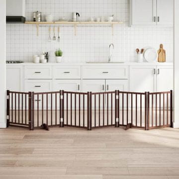 Vidaxl Sklopiva vrata za pse s vratima 6 panela smeđa 300 cm