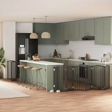 Vidaxl Sklopiva vrata za pse s vratima 9 panela crna 450 cm