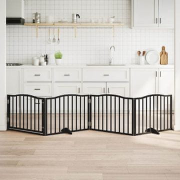 Vidaxl Sklopiva vrata za pse s vratima 4 panela crna 320 cm