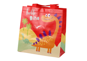 Lean-toys Poklon vrećica s dinosaurima crvena 23 cm x 21,5 cm x 11 cm