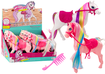 slomart Figurica konja LEAN TOYS - ružičasti/bijeli, šarena griva, ružičasto sedlo