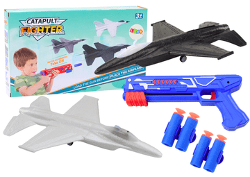 slomart LEAN TOYS Pištolj na strelice i katapult za avione, plavi