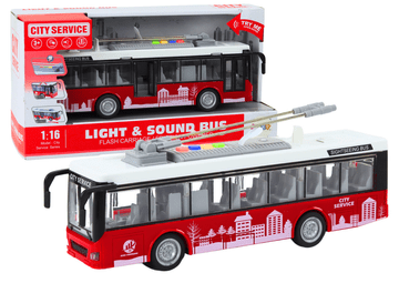 slomart LEAN TOYS Trolejbus 1:16, svjetla, zvukovi, bijelo-crveni