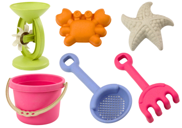 slomart LEAN TOYS set igračaka za pijesak, pastelni (kanta, mlinac, grablje, kalupi)