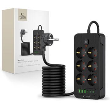 Tech-protect Tech-protect PC6X6 produžni kabel s 3 usb i 3 type-c i 6 utičnica, 200cm, crna