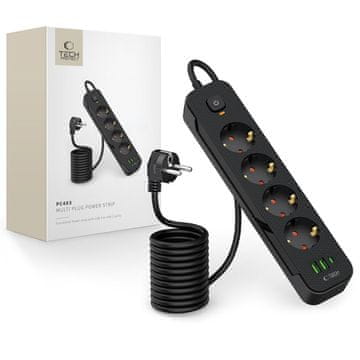 Tech-protect PCL4X3 PRODUŽNI NAPAJNI KABELI DUGI ZA 2 USB I 1 TYPE-C I 4 UTIČNICE 200 CM CRNA