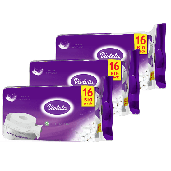 Violeta Premium toaletni papir, 3 sloja, pamuk, 3x16