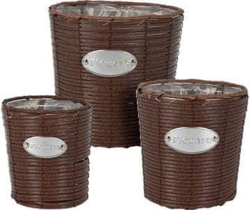 ProGarden Set od 3 pletene posude za biljke FLOWERS GARDEN, 24 / 20 / 18 cm, smeđe