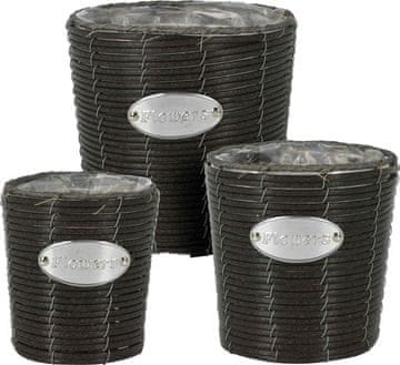 ProGarden Set od 3 pletene posude za biljke FLOWERS GARDEN, 24 / 20 / 18 cm, antracit