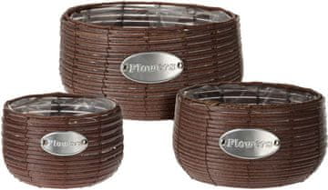 ProGarden Set od 3 pletene posude za biljke FLOWERS GARDEN, 29 / 25 / 19 cm, smeđe