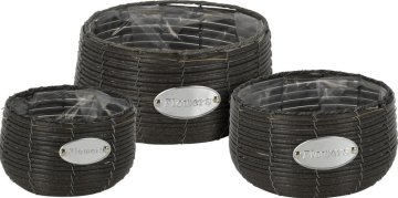ProGarden Set od 3 pletene posude za biljke FLOWERS GARDEN 29 / 25 / 19 cm, antracit