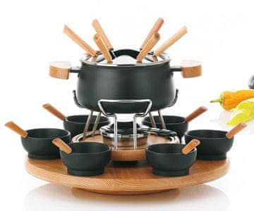 Kela Set za fondue od 23 dijela - NATURA emajl / keramika / drvo