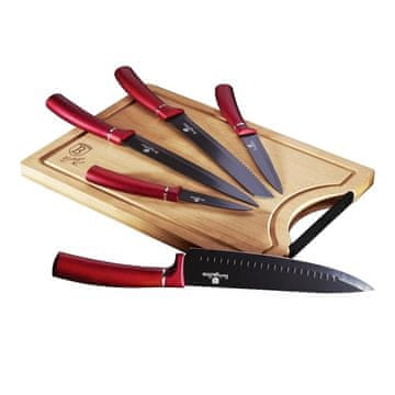 Berlingerhaus Set noževa s nelijekom površinom + daska za rezanje, 6 komada, Burgundy Line