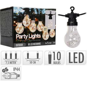 ProGarden LED lanac za zabave, 10 lampica, 7,5 m