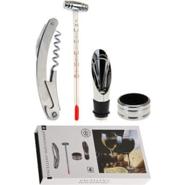 Excellent Houseware Set otvarača za vino s dodacima, nehrđajući čelik, 4 dijela