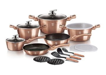 Berlingerhaus Set kuhinjskog posuđa od 18 komada s mramornim premazom, Rosegold Metallic linija