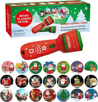 Netscroll LED božićni projektor za djecu s 24 praznična motiva – Djeda Božićnjak i božićna drvca, dekoracija za dom, rođendane, noćna svjetiljka i projektor u jednom, ProjectorSanta