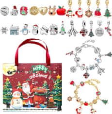 Netscroll Božićni adventski kalendar s 22 privjeska i 2 podesive narukvice, 24-dnevni DIY set za djecu i tinejdžere, čarobno praznično iznenađenje, božićni poklon, MerryChristmas