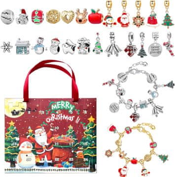 Netscroll Božićni adventski kalendar s 22 privjeska i 2 podesive narukvice, 24-dnevni DIY set za djecu i tinejdžere, čarobno praznično iznenađenje, božićni poklon, MerryChristmas