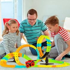 JOJOY® Svjetleća staza za autiće 350 cm, komplet pista s autićem na baterije koja svijetli u mraku | LUMITRACK