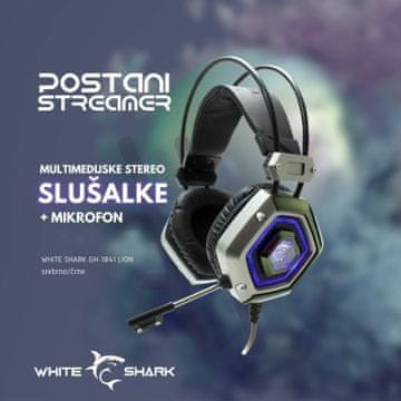 White Shark Slušalice + mikrofon GH-1841 LION srebrne