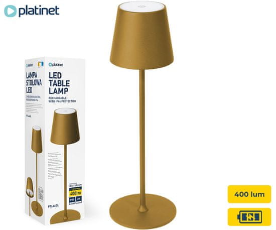 Platinet PTL44GL bežična LED lampa, 400 lum, 4000mAh, IP44, USB-C, 37x12cm, od zlata