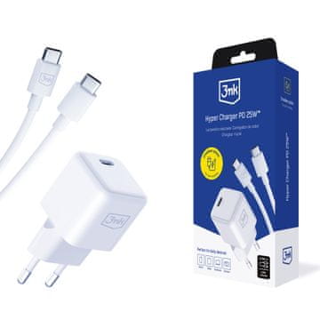 3MK Zidni punjač 1x USB PD 25W s USB-C kabelom