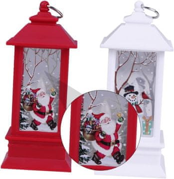 Netscroll LED božićna lanterna s motivom snjegovića i Djeda Božićnjaka, 2 kom, toplo bijelo svjetlo, bežična dekoracija za stol, policu ili balkon, LanternLights